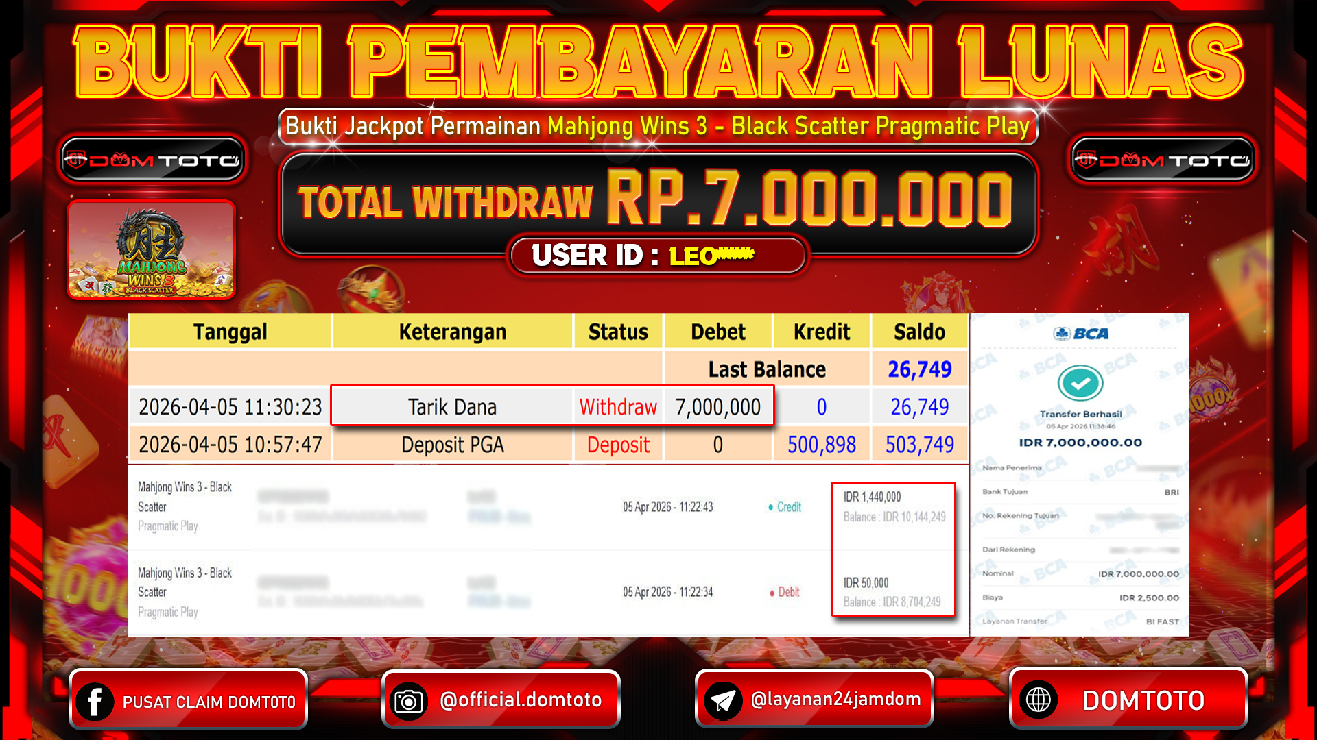 JACKPOT SLOT Mahjong Wins 3 - Black Scatter Pragmatic Play 05 APRIL 2026